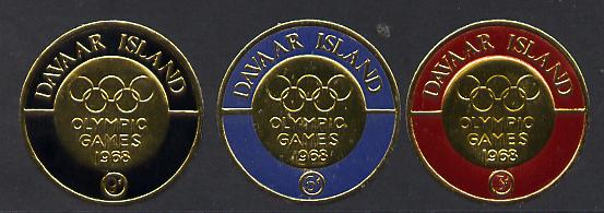 Davaar Island 1968 Olympic Games set of 3 coin shaped in gold Foil unmounted mint, stamps on , stamps on  stamps on olympics  sport