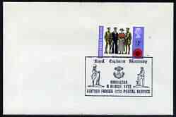 Postmark - Great Britain 1972 cover bearing illustrated cancellation for Royal Engineers Bicentenary, Gibraltar (BFPS), stamps on militaria, stamps on 
