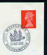 Postmark - Great Britain 1970 cover bearing illustrated cancellation for Mayflower (350 Years), Southampton, stamps on ships, stamps on 
