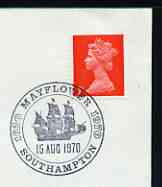 Postmark - Great Britain 1970 cover bearing illustrated cancellation for Mayflower (350 Years), Southampton, stamps on , stamps on  stamps on ships, stamps on  stamps on 