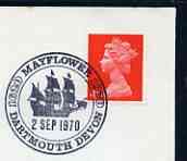 Postmark - Great Britain 1970 cover bearing illustrated cancellation for Mayflower (350 Years), Dartmouth, stamps on ships, stamps on 