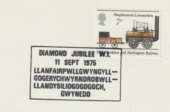 Postmark - Great Britain 1975 card bearing special cancellation for Womens Institute Diamond Jubilee, Llanfairpwllg...gogogoch, stamps on , stamps on  stamps on women, stamps on  stamps on wi, stamps on  stamps on women's institute
