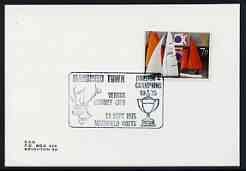 Postmark - Great Britain 1975 card bearing illustrated cancellation for Mansfield Town v Cardiff City, Division 4 Champions, stamps on football, stamps on sport