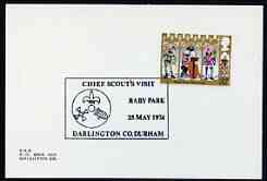 Postmark - Great Britain 1974 card bearing illustrated cancellation for Chief Scout's Visit to Raby Park, stamps on scouts