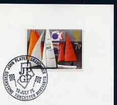 Postmark - Great Britain 1975 card bearing illustrated cancellation for John Player Grand Prix, Silverstone, stamps on cars, stamps on racing cars, stamps on  f1 , stamps on tobacco