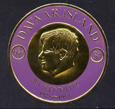 Davaar Island 1968 Robert Kennedy 3d coin shaped in gold foil with background colour in mauve instead of blue unmounted mint (as Rosen D122), stamps on , stamps on  stamps on kennedy, stamps on personalities