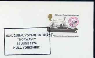 Postmark - Great Britain 1974 card bearing special cancellation for Inaugural Voyage of the 'NORWAVE', Hull, stamps on , stamps on  stamps on ships, stamps on  stamps on ferries