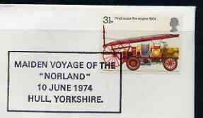 Postmark - Great Britain 1974 card bearing special cancellation for Inaugural Voyage of the 'NORLAND', Hull, stamps on ships, stamps on ferries