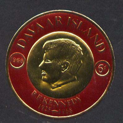 Davaar Island 1968 Robert Kennedy 6d coin shaped in gold foil with background colour in red instead of green unmounted mint (as Rosen D123), stamps on , stamps on  stamps on kennedy, stamps on personalities