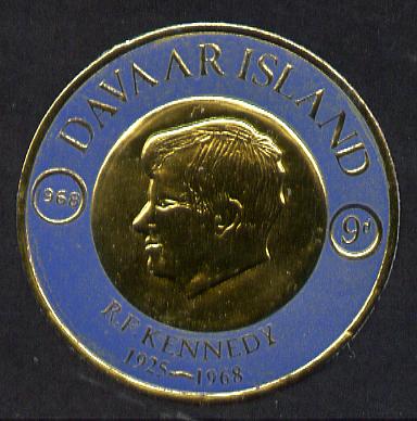 Davaar Island 1968 Robert Kennedy 9d coin shaped in gold foil with background colour in blue instead of red unmounted mint (as Rosen D124), stamps on kennedy, stamps on personalities