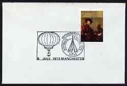 Postmark - Great Britain 1973 cover bearing illustrated cancellation for International Airmail Exhibition, Manchester (5 July showing Balloon)