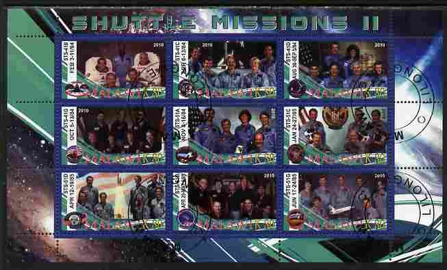 Malawi 2010 Space Shuttle Missions #02 perf sheetlet containing 9 values fine cto used, stamps on space, stamps on shuttle