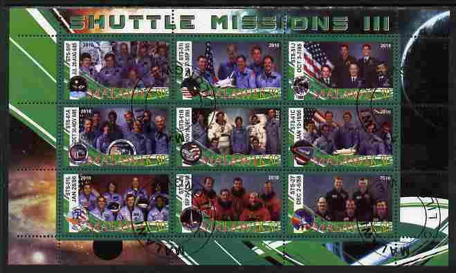 Malawi 2010 Space Shuttle Missions #03 perf sheetlet containing 9 values fine cto used, stamps on , stamps on  stamps on space, stamps on  stamps on shuttle