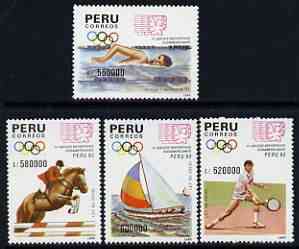 Peru 1990 4th South American Games (2nd issue) perf set of 4 unmounted mint, SG 1753-56, stamps on , stamps on  stamps on sport, stamps on  stamps on swimming, stamps on  stamps on tennis, stamps on  stamps on sailing, stamps on  stamps on show jumping, stamps on  stamps on horses