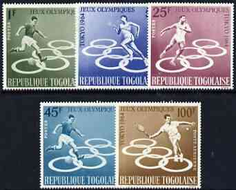 Togo 1964 Tokyo Olympic Games perf set of 5 unmounted mint, SG 386-90, stamps on , stamps on  stamps on olympics, stamps on  stamps on sport, stamps on  stamps on football, stamps on  stamps on running, stamps on  stamps on discus, stamps on  stamps on tennis