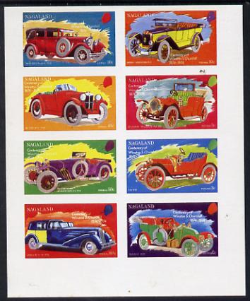 Nagaland 1974 Vintage Cars (Churchill Birth Centenary) imperf set of 8 values (2c to 60c) unmounted mint, stamps on cars  churchill  personalities  transport, stamps on  mg , stamps on 