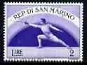 San Marino 1954 Fencing 2L from Sport set of 11, SG 475 unmounted mint, stamps on fencing