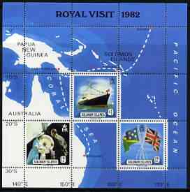 Solomon Islands 1982 Royal Visit perf m/sheet #1 unmounted mint, SG MS 475, stamps on , stamps on  stamps on royalty, stamps on  stamps on visits, stamps on  stamps on flags, stamps on  stamps on ships, stamps on  stamps on maps