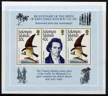 Solomon Islands 1985 Birth Bicentenary of John Audubon perf m/sheet unmounted mint, SG MS 556, stamps on birds, stamps on audubon, stamps on osprey, stamps on birds of prey