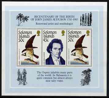 Solomon Islands 1985 Birth Bicentenary of John Audubon perf m/sheet unmounted mint, SG MS 556, stamps on , stamps on  stamps on birds, stamps on  stamps on audubon, stamps on  stamps on osprey, stamps on  stamps on birds of prey