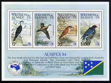 Solomon Islands 1984 Ausipex Stamp Exhibition (Birds) perf m/sheet unmounted mint, SG MS 537, stamps on , stamps on  stamps on stamp exhibitions, stamps on  stamps on birds, stamps on  stamps on cormorant, stamps on  stamps on duck, stamps on  stamps on herons