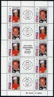 Solomon Islands 1991 65th Birthday of Queen Elizabeth & 70th Birthday of Duke of Edinburgh perf sheetlet containing 10 stamps (5 se-tenant pairs) plus 5 labels unmounted mint, SG 692a x 5, stamps on , stamps on  stamps on royalty