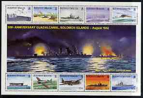 Solomon Islands 1992 50th Anniversary of Battle of Guadalcanal perf sheetlet #2 containing 10 values unmounted mint, SG 738a, stamps on , stamps on  stamps on , stamps on  stamps on  ww2 , stamps on  stamps on battles, stamps on  stamps on aviation, stamps on  stamps on ships, stamps on  stamps on 