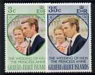 Gilbert & Ellice Islands 1973 Royal Wedding set of 2 unmounted mint, SG 221-22, stamps on , stamps on  stamps on royalty, stamps on  stamps on anne, stamps on  stamps on mark