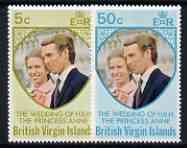 British Virgin Islands 1973 Royal Wedding set of 2 unmounted mint, SG 301-302, stamps on royalty, stamps on anne, stamps on mark