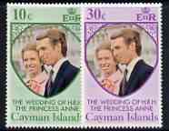 Cayman Islands 1973 Royal Wedding set of 2 unmounted mint, SG 335-36, stamps on royalty, stamps on anne, stamps on mark