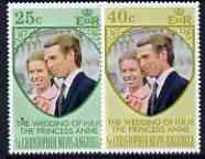 St Kitts-Nevis 1973 Royal Wedding set of 2 unmounted mint, SG 290-91, stamps on royalty, stamps on anne, stamps on mark