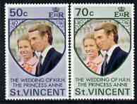 St Vincent 1973 Royal Wedding set of 2 unmounted mint, SG 374-75, stamps on royalty, stamps on anne, stamps on mark