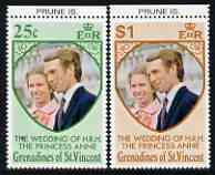 St Vincent - Grenadines 1973 Royal Wedding marginal set of 2 unmounted mint with PRUNE IS printed in margin, stamps on , stamps on  stamps on royalty, stamps on  stamps on anne, stamps on  stamps on mark