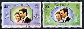 Antigua 1973 Royal Wedding set of 2 fine cds used, SG 370-71, stamps on royalty, stamps on anne, stamps on mark