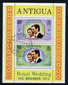 Antigua 1973 Royal Wedding m/sheet fine cds used, SG MS 372, stamps on , stamps on  stamps on royalty, stamps on  stamps on anne, stamps on  stamps on mark