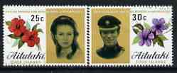 Cook Islands - Aitutaki 1973 Royal Wedding set of 2 fine cds used, SG 82-83, stamps on royalty, stamps on anne, stamps on mark, stamps on flowers
