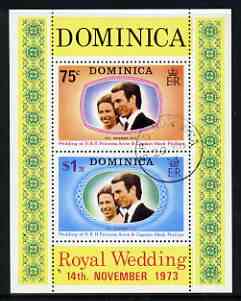 Dominica 1973 Royal Wedding m/sheet fine cds used, SG MS 396, stamps on , stamps on  stamps on royalty, stamps on  stamps on anne, stamps on  stamps on mark