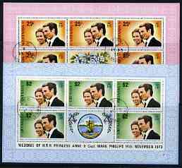 Grenada 1973 Royal Wedding set of 2 each in sheetlets of 5 plus label fine cds used, SG 582-3, stamps on , stamps on  stamps on royalty, stamps on  stamps on anne, stamps on  stamps on mark