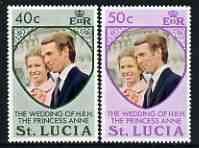 St Lucia 1973 Royal Wedding set of 2 unmounted mint, SG 365-66, stamps on royalty, stamps on anne, stamps on mark