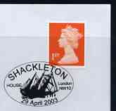 Postmark - Great Britain 2003 cover commemorating Shackleton illustrated with Ship London cancel, stamps on ships, stamps on explorers, stamps on polar
