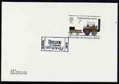 Postmark - Great Britain 1975 card bearing illustrated cancellation representing a Shildon Train Ticket, stamps on , stamps on  stamps on railways