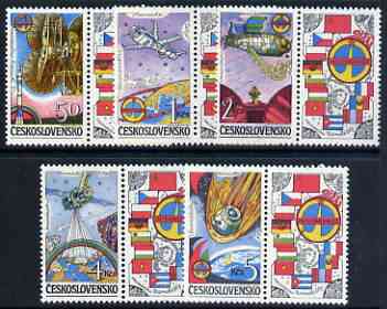 Czechoslovakia 1984 Interkosmos Space Flights perf set of 5 each se-tenant with label, unmounted mint SG 2724-28, stamps on , stamps on  stamps on space, stamps on  stamps on flags, stamps on  stamps on salyut, stamps on  stamps on soyuz