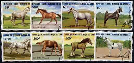 Comoro Islands 1983 Horses perf set of 8 fine cto sed, SG 523-30, stamps on , stamps on  stamps on horses