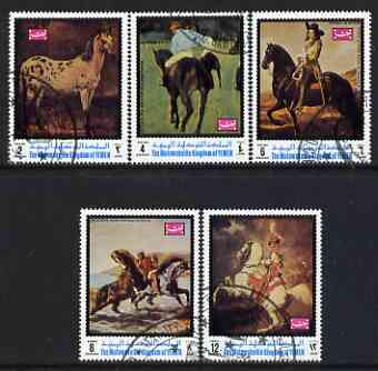 Yemen - Royalist 1970 Paintings of Horses perf set of 5 fine cto used Mi 1007-11B, stamps on arts, stamps on horses