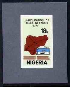 Nigeria 1975 Telex - imperf machine proof of 18k value (as issued stamp) mounted on small piece of grey card believed to be as submitted for final approval, stamps on communications, stamps on science