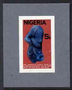 Nigeria 1978 Antiquities - imperf machine proof of 5k value (similar to issued stamp but inscription on 3 lines instead of 2) mounted on small piece of grey card believed..., stamps on antiques, stamps on 