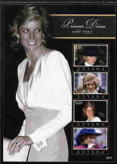 Guyana 2010 Princess Diana #1 perf sheetlet containing 4 values unmounted mint, stamps on personalities, stamps on diana, stamps on royalty, stamps on women