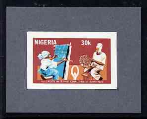Nigeria 1977 Int Trade Fair - imperf machine proof of 30k value (as issued stamp) mounted on small piece of grey card believed to be as submitted for final approval, stamps on trade, stamps on business