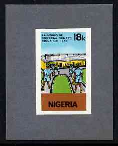 Nigeria 1976 Universal Primary Education - imperf machine proof of 18k value (as issued stamp) mounted on small piece of grey card believed to be as submitted for final a..., stamps on education
