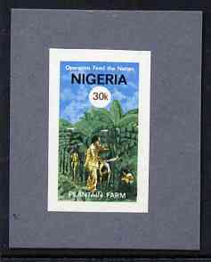 Nigeria 1978 Operation Feed the Nation - imperf machine proof of 30k value (as issued stamp) mounted on small piece of grey card believed to be as submitted for final app..., stamps on food, stamps on farming